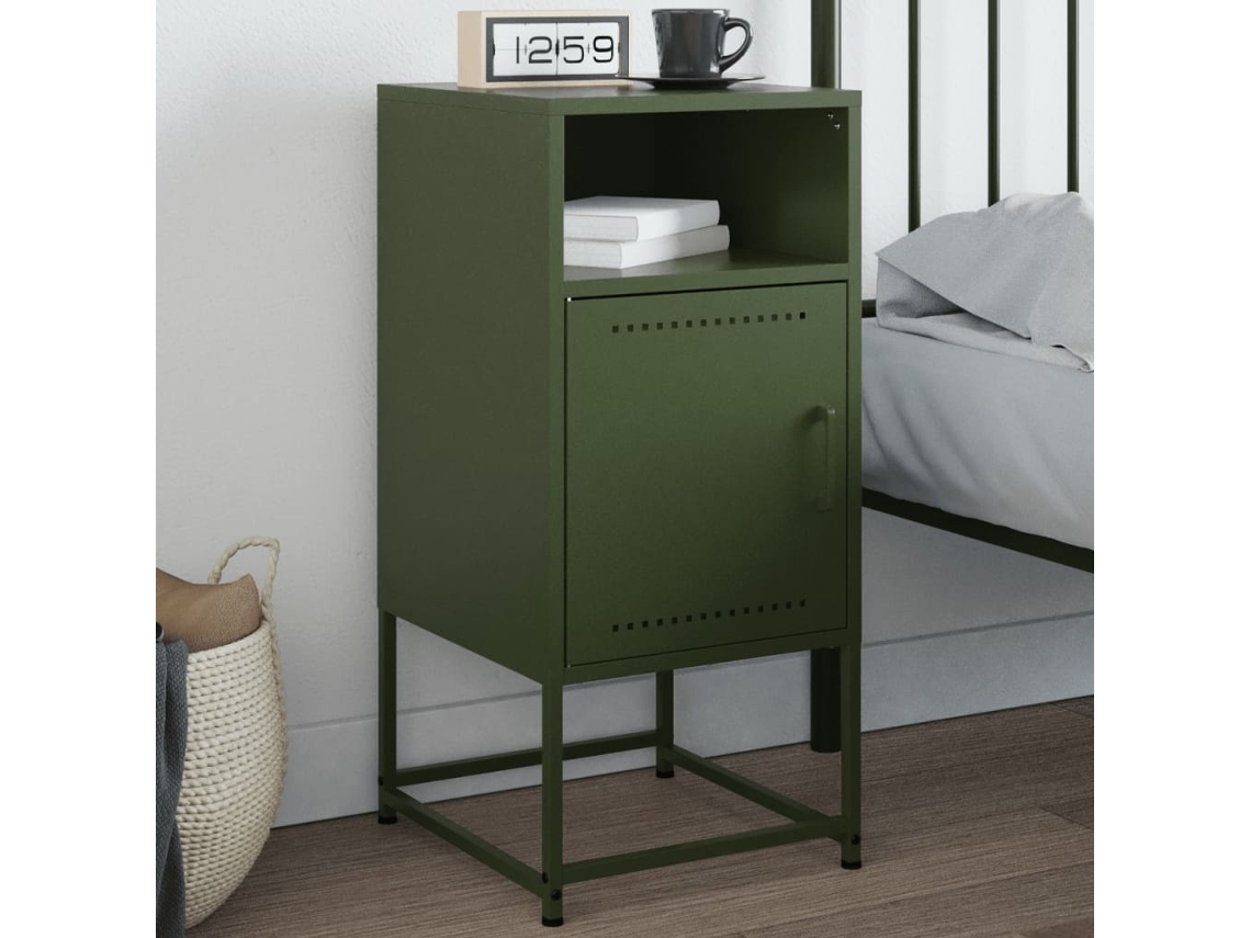 Vidaxl Mesa De Cabeceira 36x39x78 Cm Aço Verde-azeitona