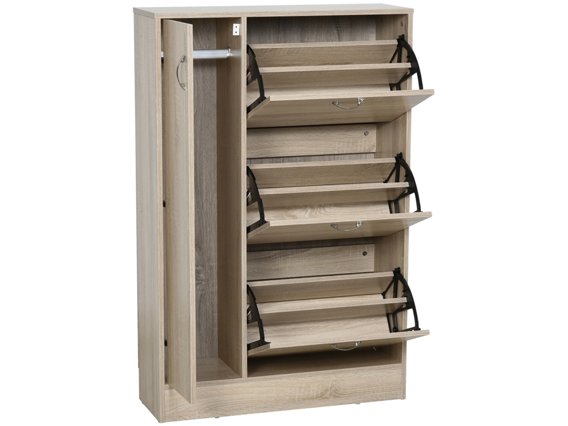 Sapateira Com 3 Portas Para Até 12 Pares De Com Prateleira Ajustável Em 2 Níveis 79x26x120cm Madeira