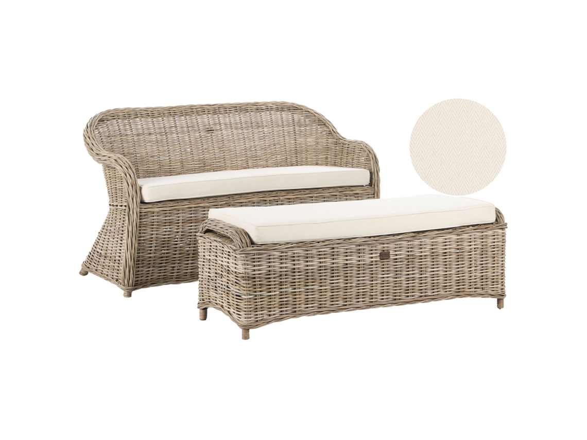 Sofá De Jardim Beliani Susua De Rattan/vime Natural 141x69x86