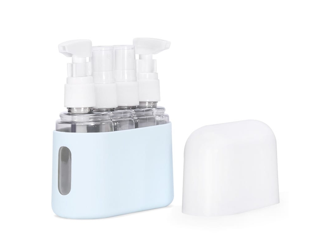 Conjunto De Frascos De Viagem 50ml Aéreo Resistente A Vazamentos Com Caixa De Armazenamento Azul 4 Peças