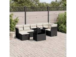 Vidaxl 8 Pcs Conjunto Sofás De Jardim Com Almofadões Vime Pe Preto
