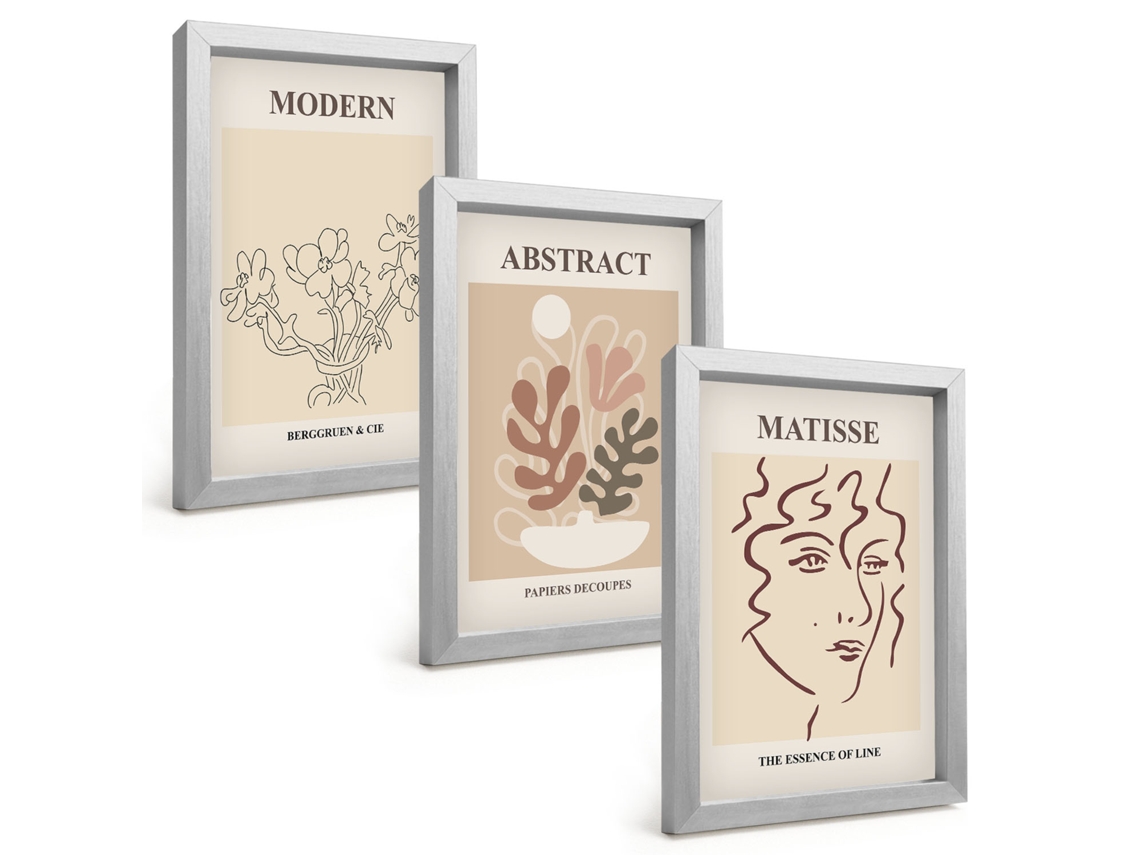 Quadros Decorativos Para Paredelinhas De Plantas Modernas Moldura Prateada Quadros Para O Escritório Espelharte (3 Peças 20x30 Cm)