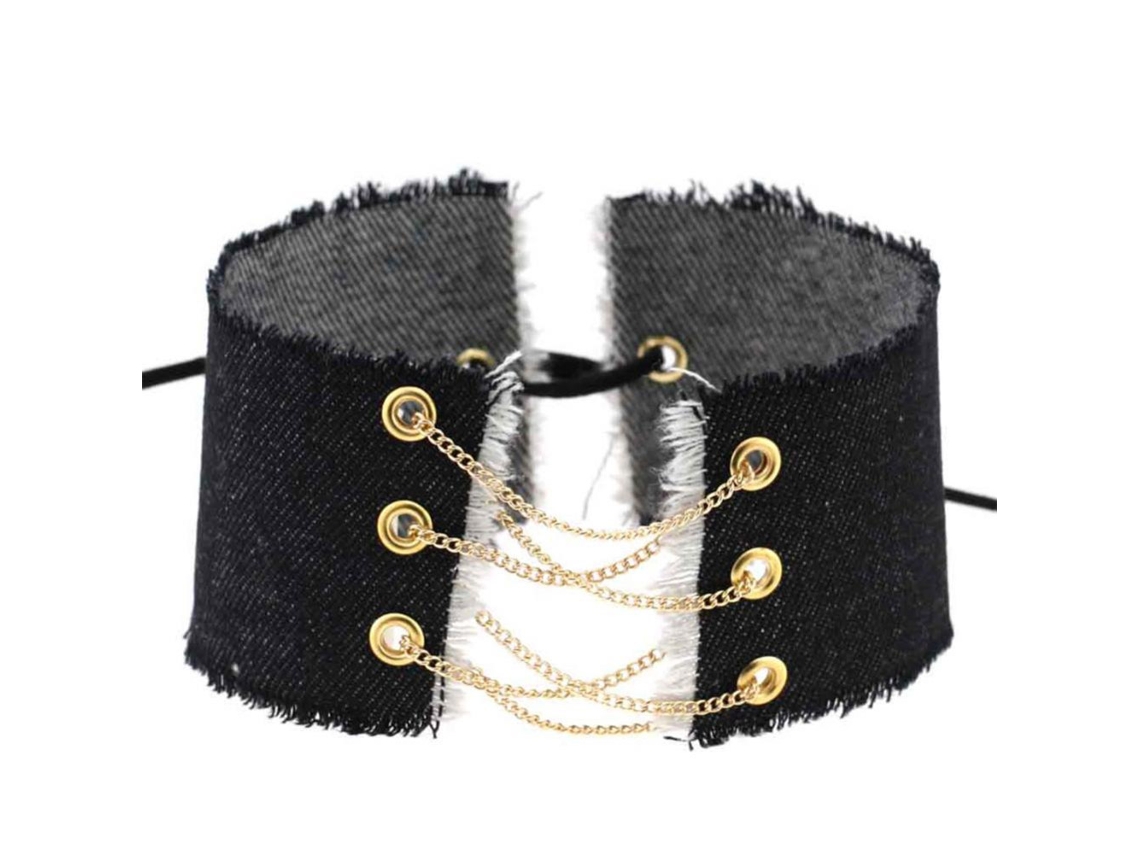 Colar De Denim Personalizado Choker Clavícula