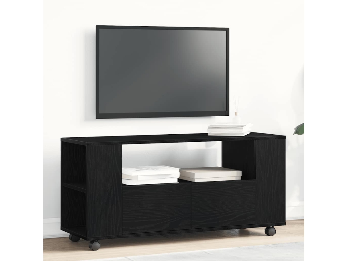 Vidaxl Móvel Tv C/rodas 102x34,5x43cm Deriv.madeira Carvalho Preto