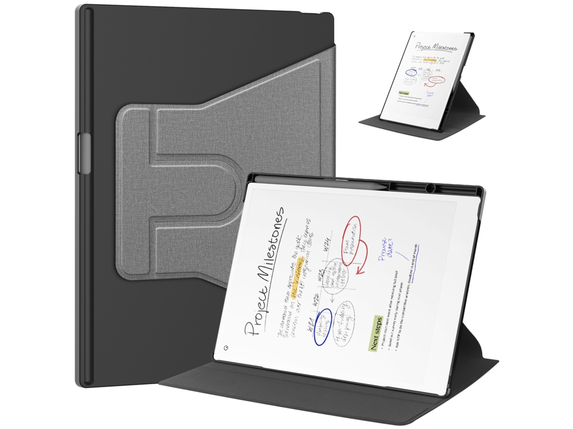 Capa Panoona Para Remarkable Paper Pro 11.8 Polegadas 2020, Com Porta-canetas, Pele Leve, Suporte Giratório De 360° Cinza