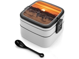 Lancheira Bento Zebra Pôr Do Sol Africano Empilhável, À Prova De Vazamentos, Retangular, Moderna E Minimalista, Com Duas