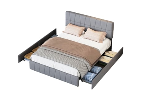 Cama Estofada De 160x200 Cm, Cama De Casal, Cama Com Cabeceira E Arrumação Em Tecido Aveludado, Cama Com Estrado De Ripas, Cama Juvenil Mexus