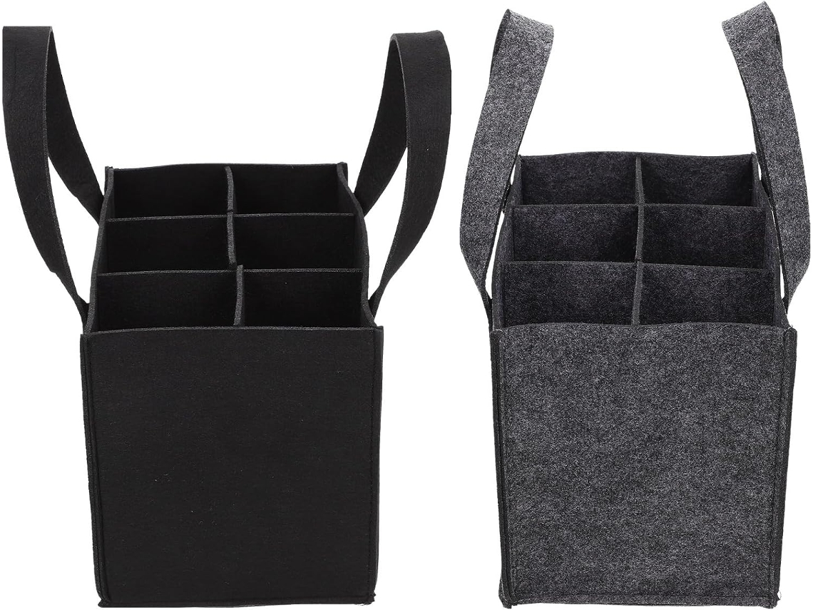 De 2 Sacolas Nuobesty Para 6 Garrafas De Vinho Em Feltro Preto E Cinza Com Alças.