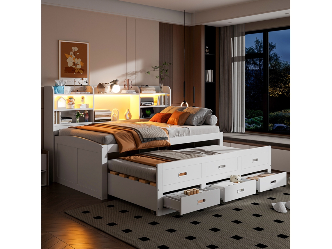 Divã 90x200 Sofá-cama Led 3 Gavetas Mesa Usb-c