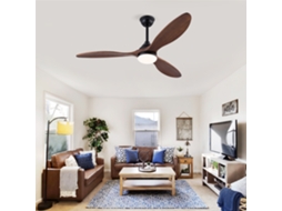 Ventilador Teto 52" Preto Luz 3 Pás Madeira Maciça VOLTEDGE