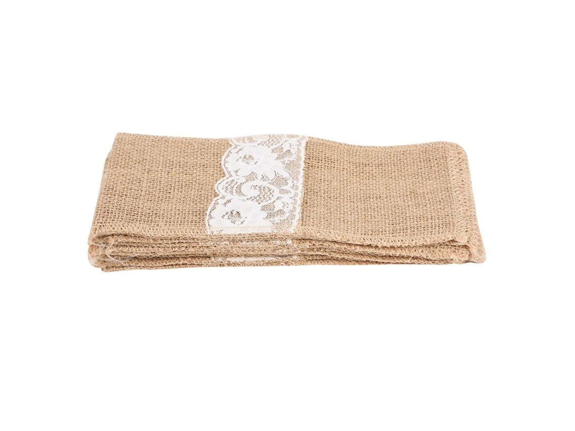 Laxiscreed Pack De 10 Embalagens De Juta Com Renda Para Talheres E Decoração De Casamento Rural