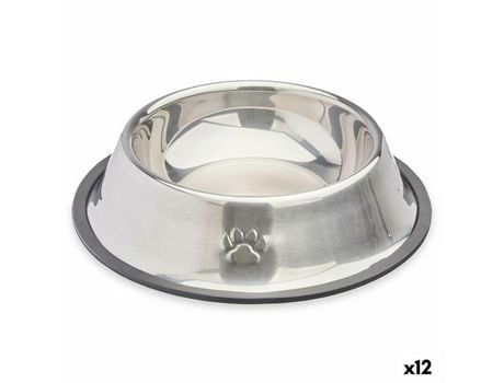 Comedouro para Cão Prateado Cinzento Borracha Metal 22 x 6 x 22 cm (12 Unidades)