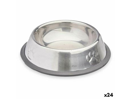 Comedouro para Cão Prateado Cinzento Borracha Metal 15 x 4 x 15 cm (24 Unidades)