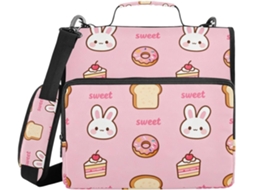 Pasta Blush Bunny Donut Doce 3 anéis 3, 8cm Com Data de Prensagem e Alça Ombro, Bolsa de Armazenamento Portátil