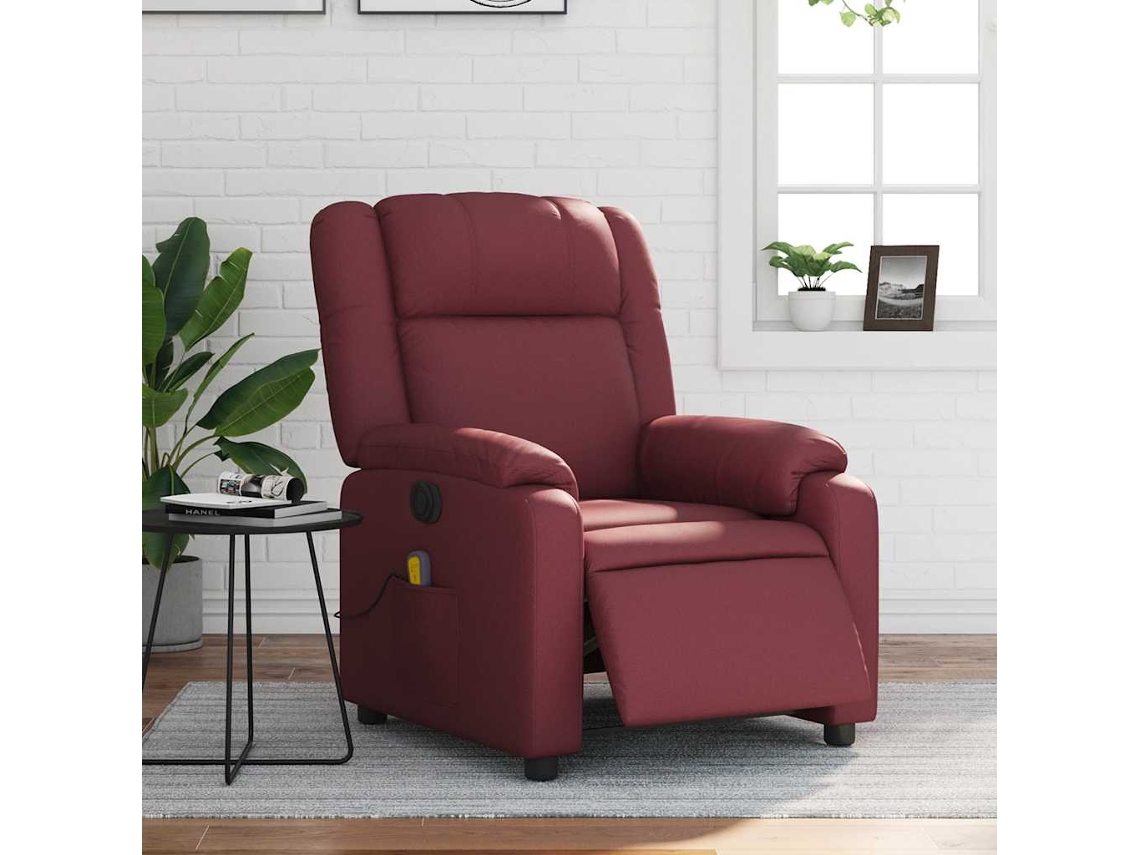 Poltrona massagens reclin. elétrica couro artif. vermelho-tinto