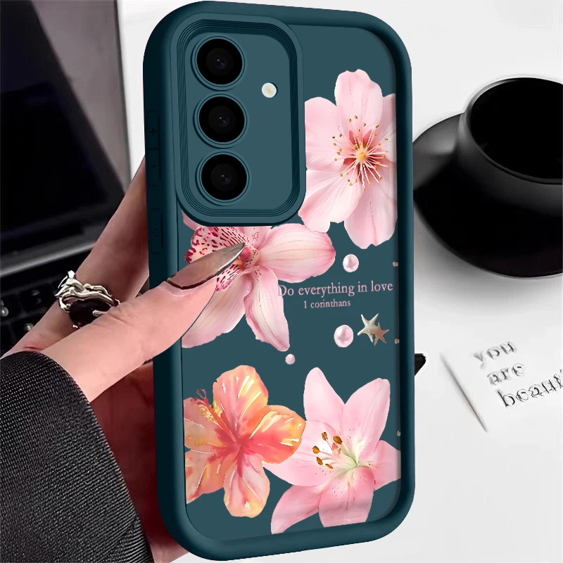 Capa De Celular Macia Com Estampa Floral Rosa Para Galaxy A36 (azul).
