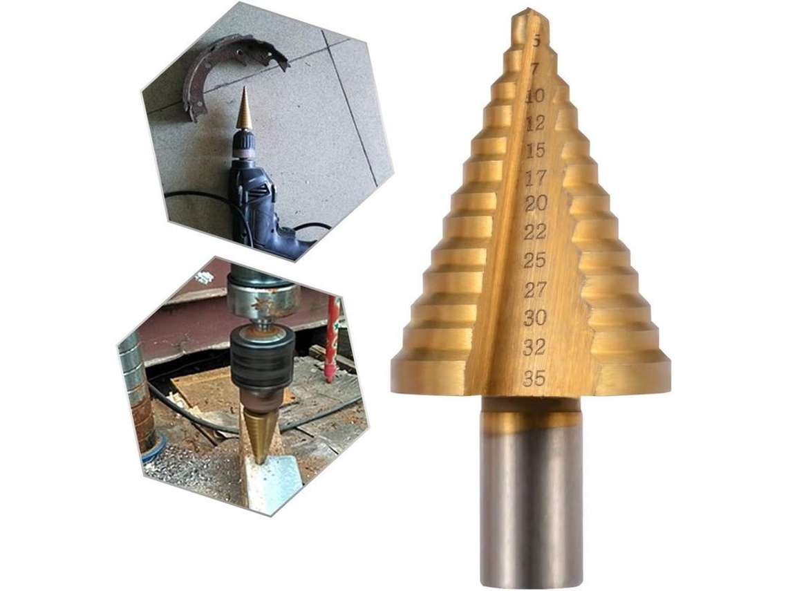 Broca Escalonada Hss Titanio Mango Triangular Redondo Cono 5-35mm Para Acero Hoja Pvc Madera
