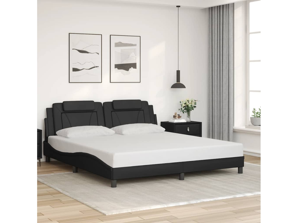 Cama De Casal | Camas Para Quarto | Estrutura De Cama Viana Sem Colchão 180x200cm Couro Artificial Preto