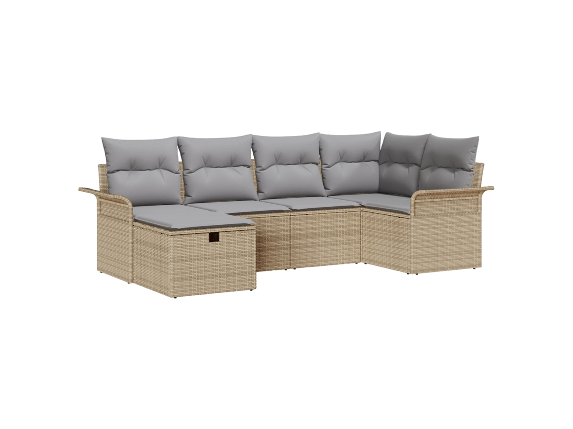 Conjunto 6 Sofá De Jardim Vidaxl Cinzento Vime Pe (242,5 X 132,5 X 85 Cm)