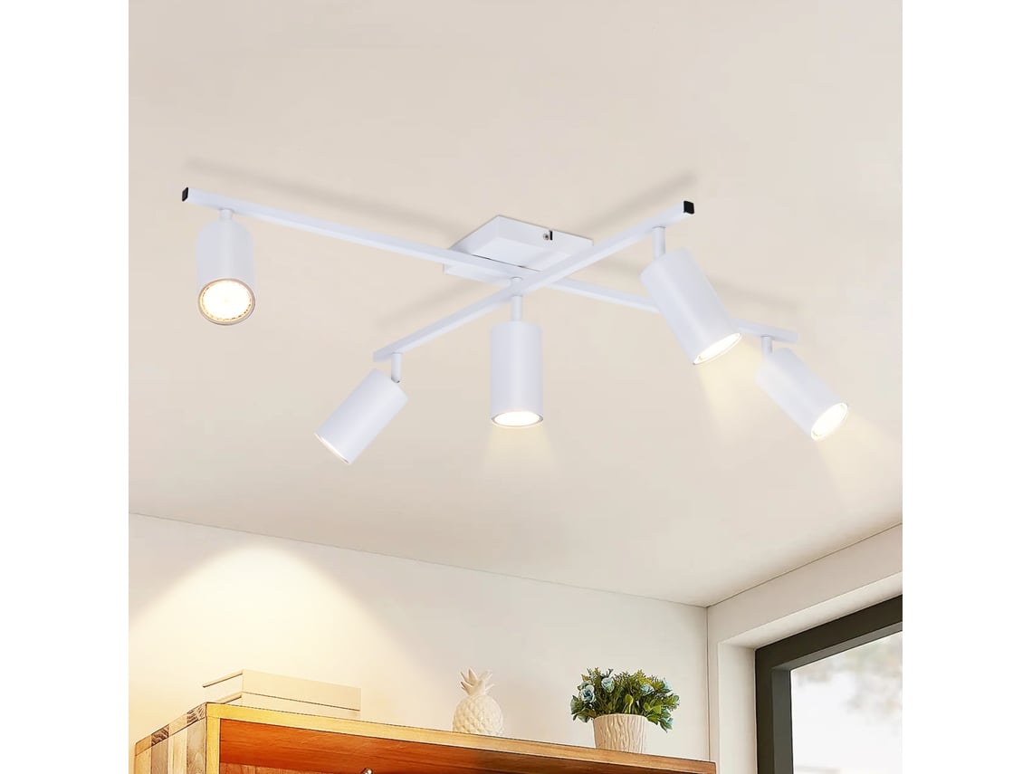 Plafon Branco Led Foco De Teto Gu10 5 Chamas Sala De Estar Moderna 330° Giratória Industrial Nettlife