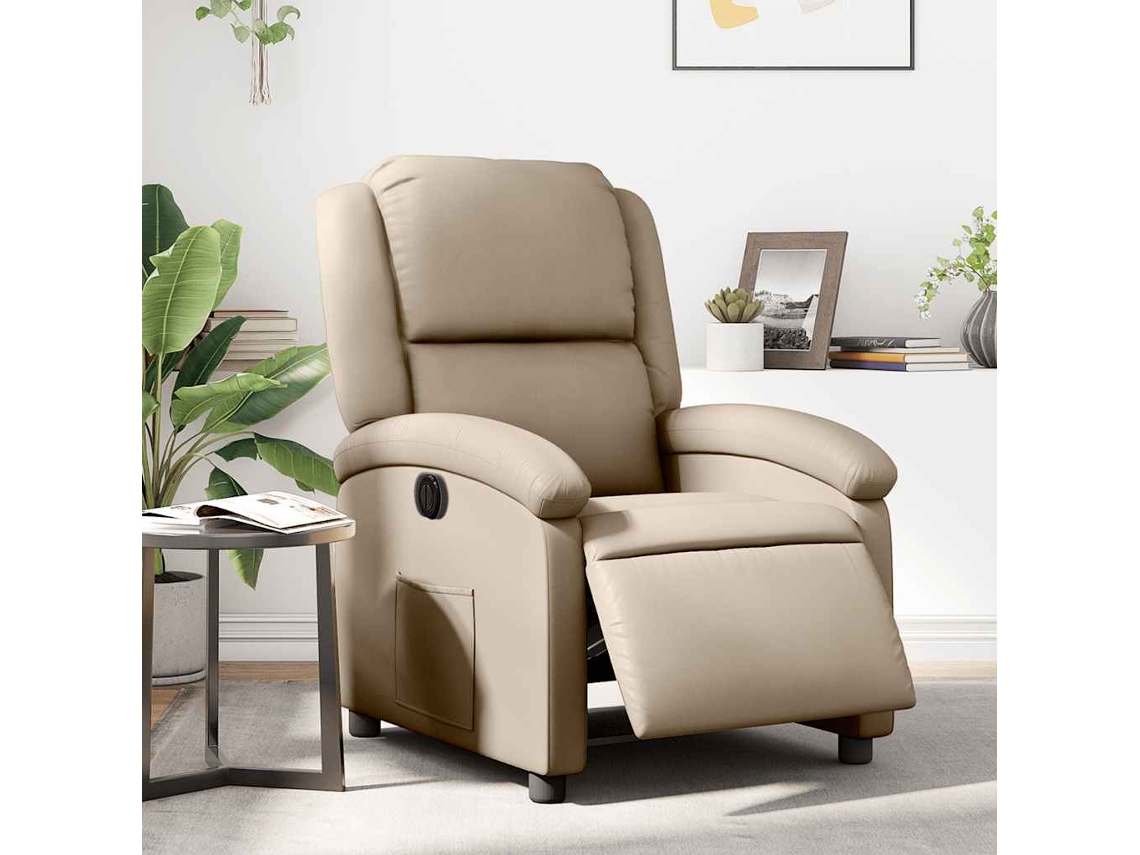Vidaxl Poltrona Reclinável Elétrica Couro Artificial Cor Cappuccino