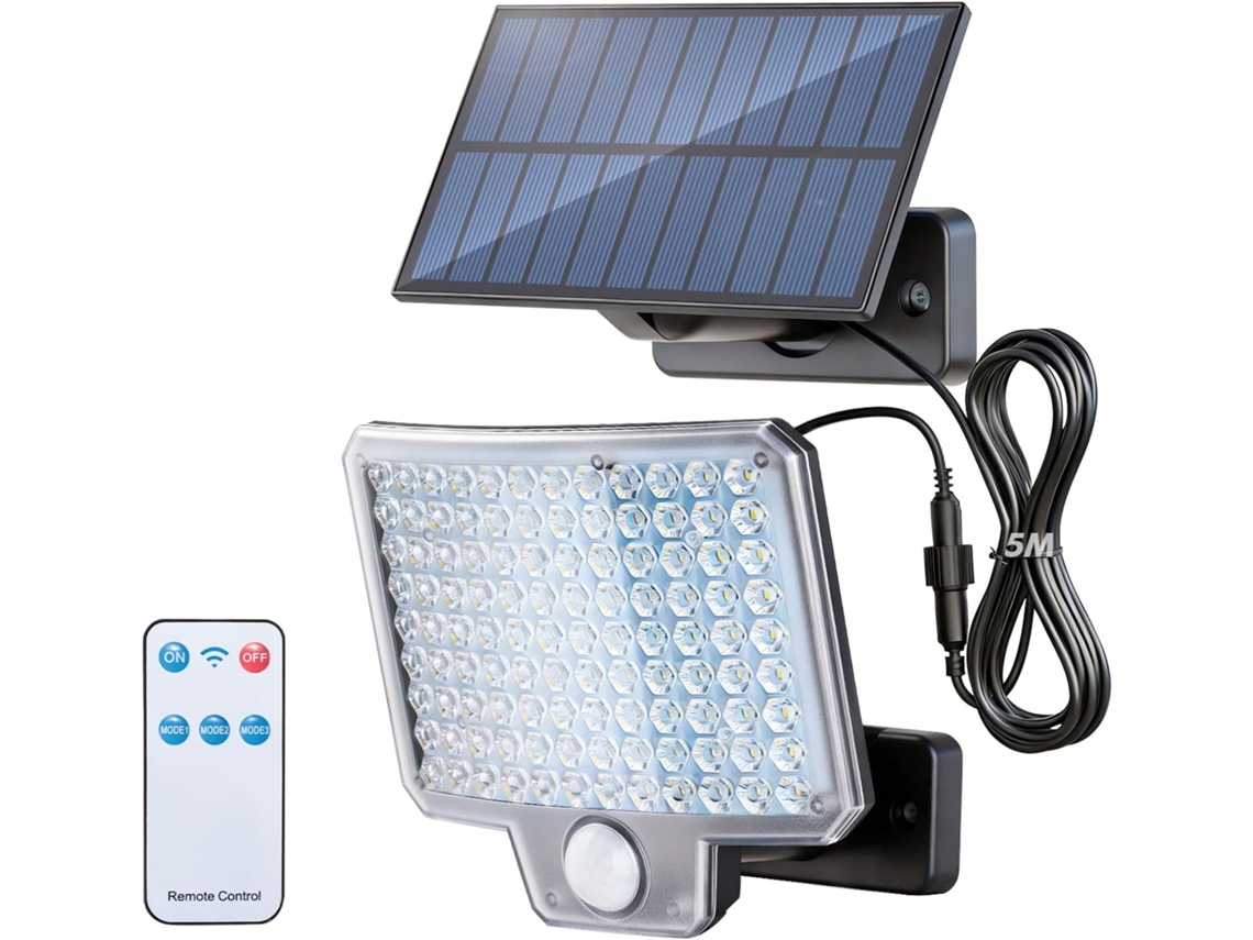 Holofote Solar Externo 108led C/sensor, Comando Ip65 Jardim Garagem 3 Modos
