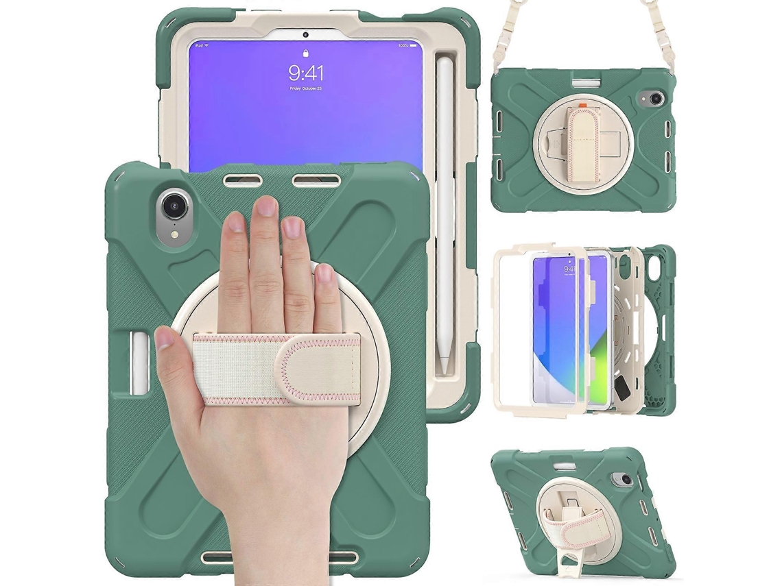 Capa Híbrida De Silicone E Pc Para Ipad Mini 6 / Mini 2024 Com Suporte De Aderência E Alça De Ombro.