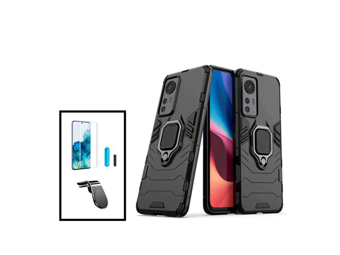 Kit Película de Vidro Nano Curved Uv Capa 3X1 Military Defender Suporte Magnético L Safe Driving Carro para Xiaomi 12X Preto PHONECARE