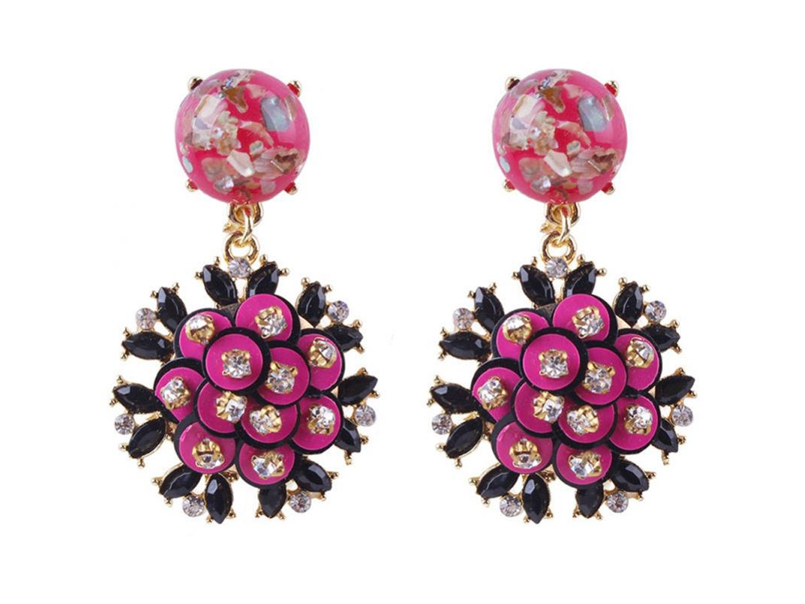 Brincos Pendentes Moda Strass Floral