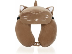Travesseiro de viagem ajustável de espuma viscoelástica Slowmoose com máscara para os olhos e apoio de cabeça, estilo avião (marrom claro)