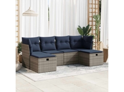 Vidaxl 6 Pcs Conjunto Sofás De Jardim Com Almofadões Vime Cinzento
