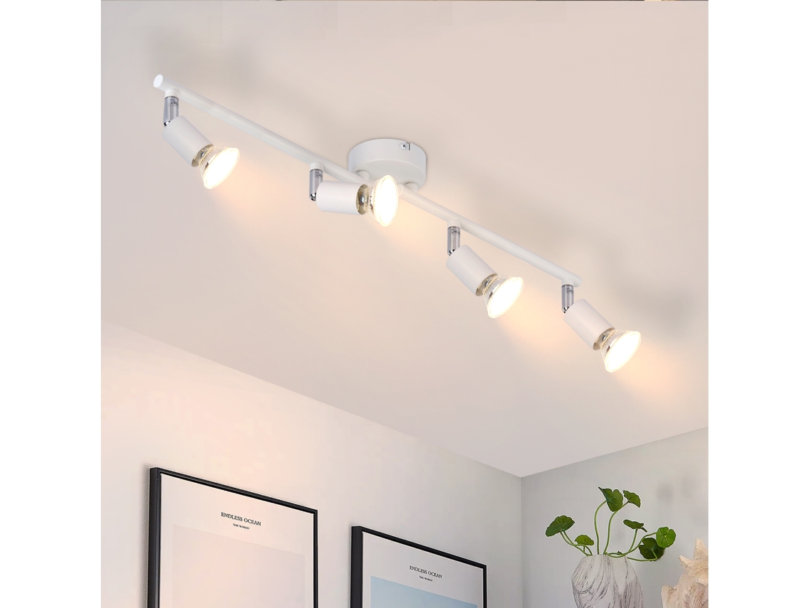 Nettlife Candeeiro, Focos Iluminação Led De Teto 4 Luzes Gu10, Branco Moderno Interior Para Sala E Cozinha, Orientáveis, Para Uso Diário