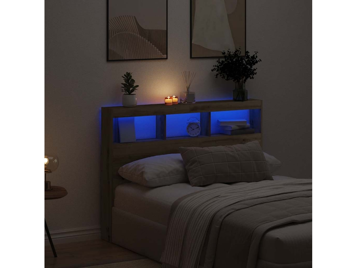 Cabecero Mueble con Luces LED 140x17x102 cm Roble Artesano
