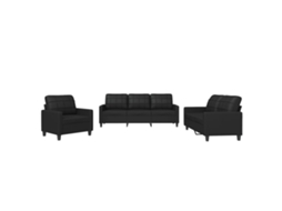 Conjunto de 3 Sofás com Almofadões Couro Artificial Preto MAISON EXCLUSIVE