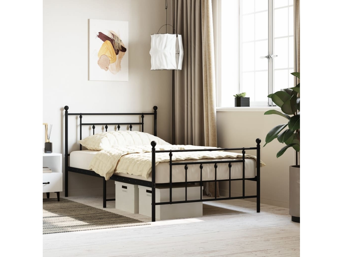 Vidaxl Estrutura De Cama Com Cabeceira E Pés 107x203 Cm Metal Preto