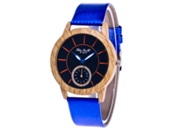 Relógio de Pulso Unissex de Quartzo com Pulseira de Couro Artificial Zhoulianfa Azul