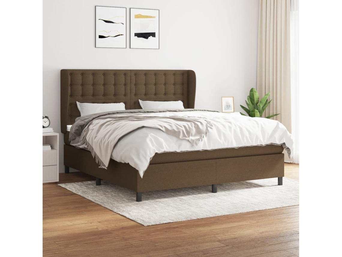 Cama Com Colchão De Molas Pangshiyuan Madeira Tecido Castanho (160x200)