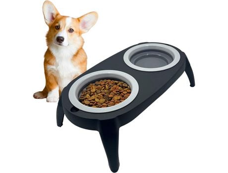 Comedouro Alto para Cão com Bebedouro Anti-Respingos Anti-Vorbidade Amovível