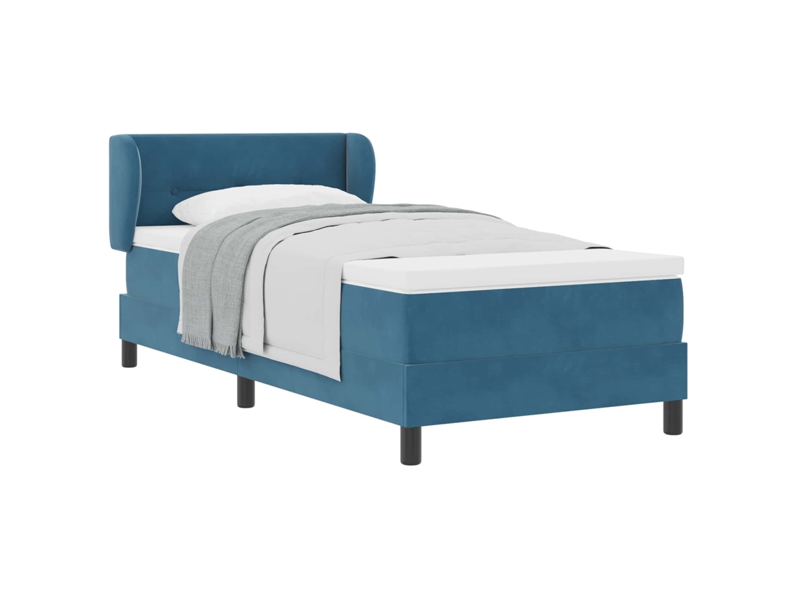 Cama De Solteiro | Camas Para Quarto | Cama Box Com Colchão Azul Escuro 90 X 200 Cm Veludo