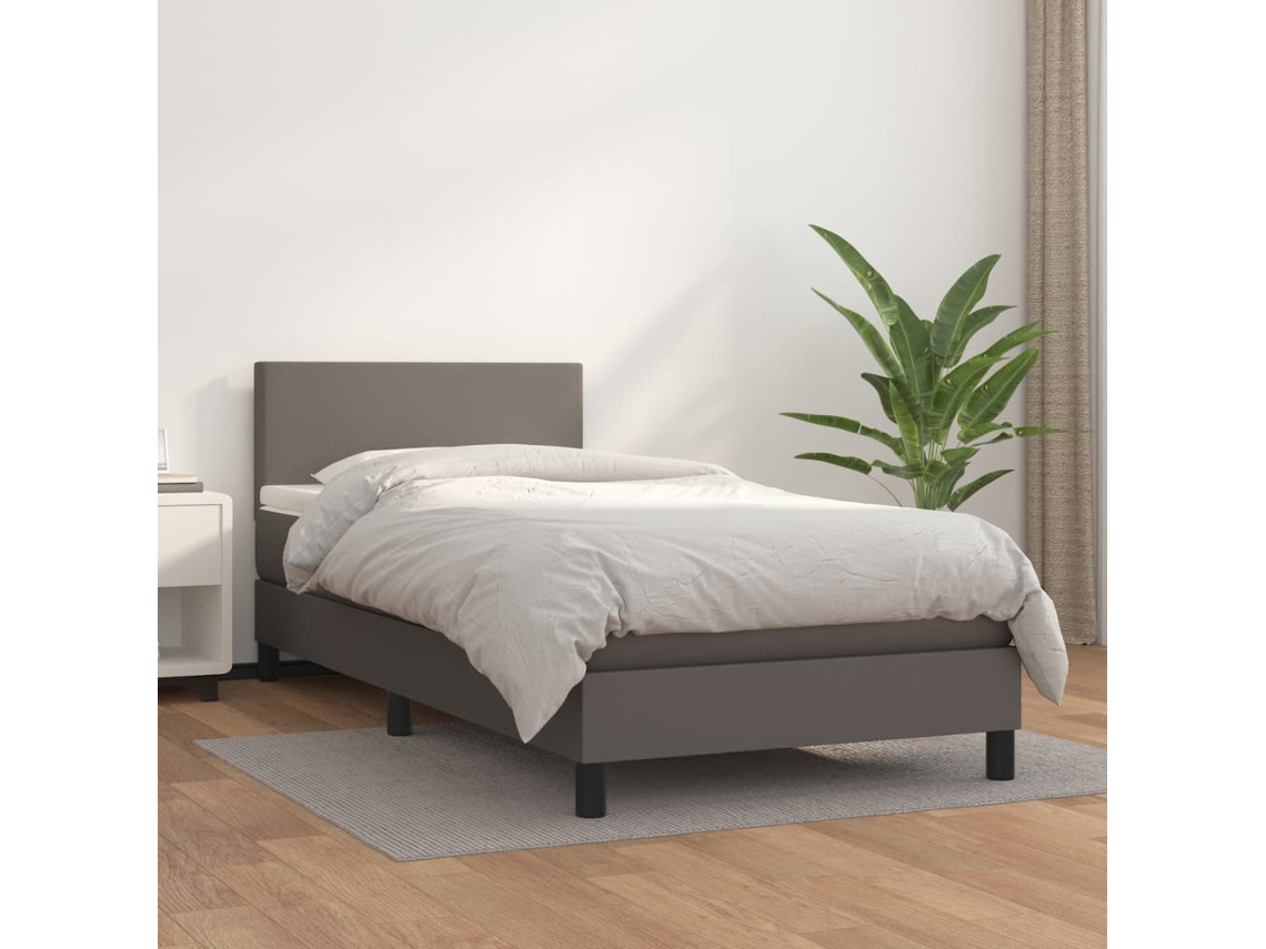 Cama De Solteiro | Camas Para Quarto | Cama Com Molas/colchão 80x200 Cm Couro Artificial Cinza