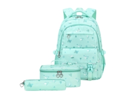 Jogo De 3 Peças: Mochila, Lancheira E Estojo Para Lápis. Mochila Grande E Versátil Para Estudantes Do Ensino Fundamental. Cor Verde.