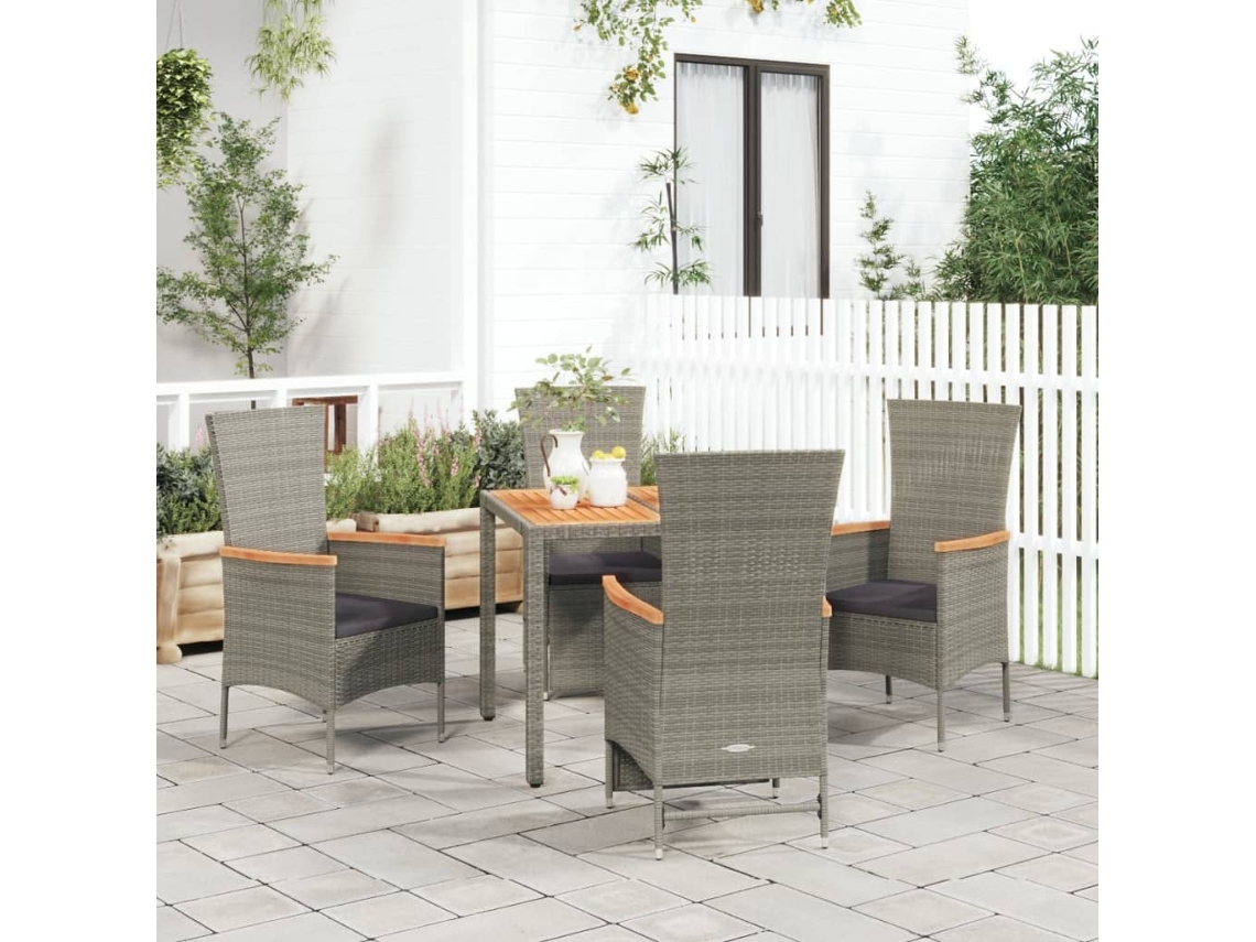 Vidaxl 5 Pcs Conjunto De Jantar P/ Jardim C/ Almofadões Vime Pe Cinza