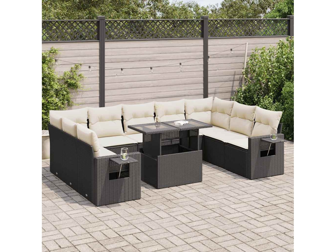 Vidaxl 10 Pcs Conjunto Sofás De Jardim C/ Almofadões Vime Pe Preto