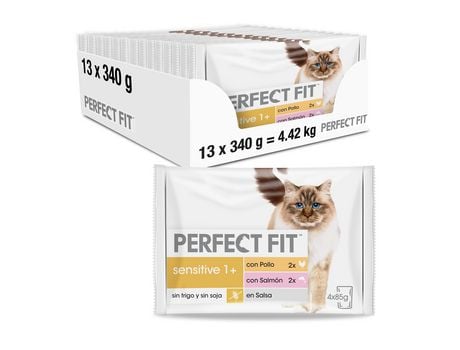 Ração Húmida para Gato Esterilizados Adulto PERFECT FIT Sensitive com galinha e Salmão (13x4x85 g)