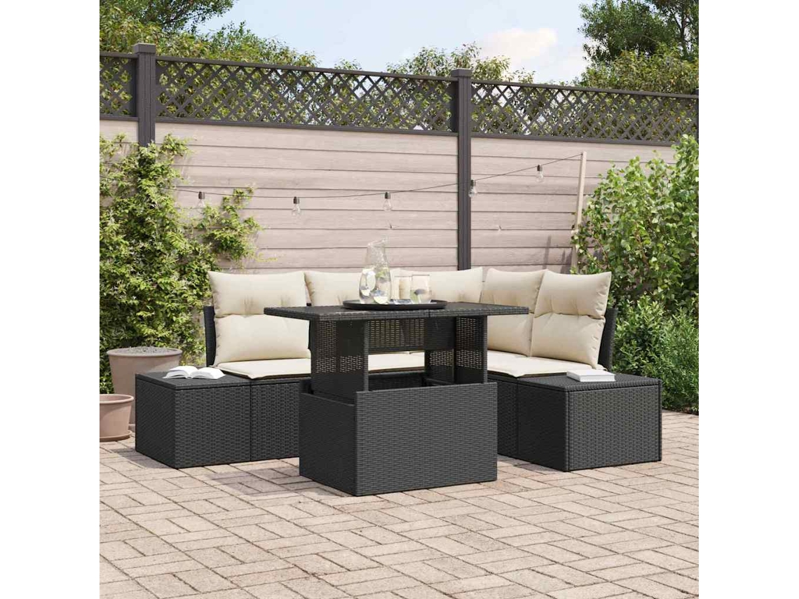 Vidaxl Conjunto De Sofá De Jardim 5 Unid. Preto E Creme Vime Pe