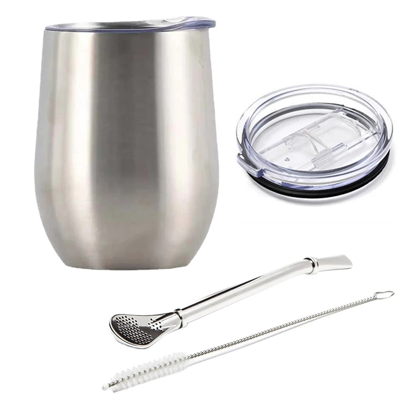 Caneca para Chá Mate, Caneca Térmica de Aço Inoxidável com Tampa Deslizante e Canudo, 355 Ml . MDUG (12 Oz)
