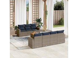 Vidaxl 8 Pcs Conjunto Sofás P/ Jardim C/ Almofadões Vime Pe Cinzento