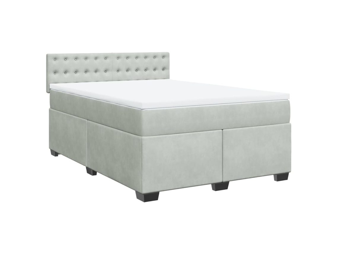 Cama com Molas e Colchão Veludo Cinzento Claro MAISON EXCLUSIVE (140x190 cm)