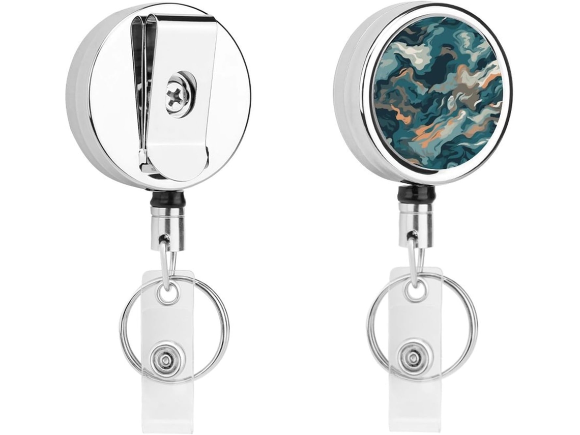 Porta-crachá retrátil com clipe de identificação, estampa camuflada azul, porta-crachá retrátil, chaveiro