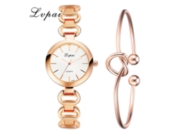 Relógio de Pulso Feminino de Quartzo Casual Pulseira Elegante Strass Ouro Rosa Branco